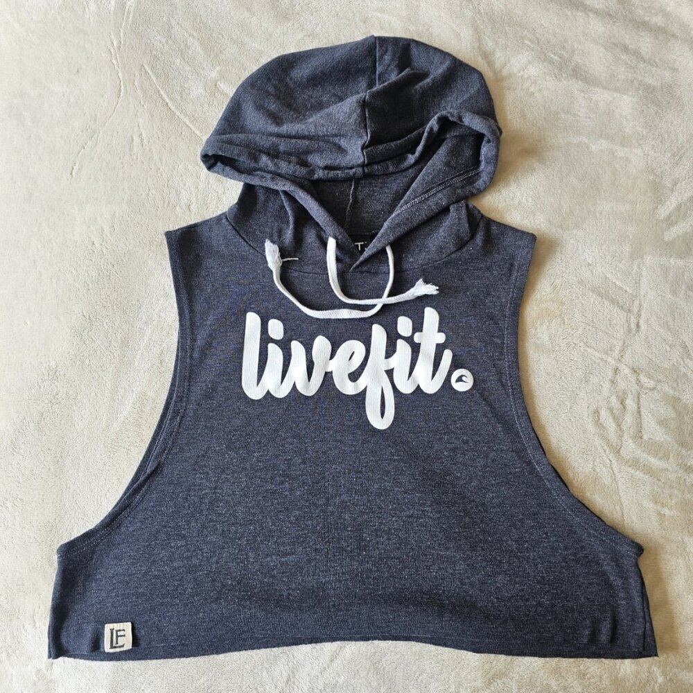 Live Fit LVFT Women's Grey Sleeveless Hooded Crop Top, Size Small - Picture 8 of 12